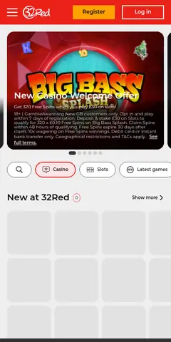 32Red mobile site, captured August 2026