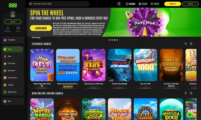888 Casino homepage on desktop, captured September 2026