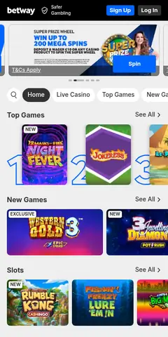 Betway mobile site, captured August 2026
