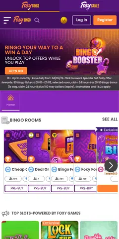 Foxy Bingo mobile site, captured August 2026