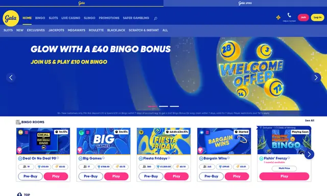 Gala Bingo homepage on desktop, captured August 2026