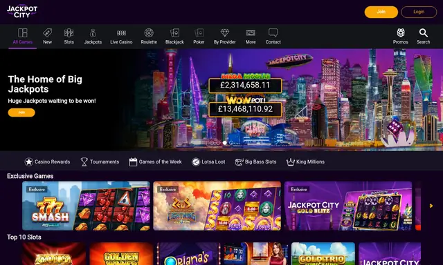 Jackpot City homepage on desktop, captured August 2026