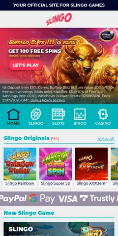 Slingo mobile site, captured September 2026