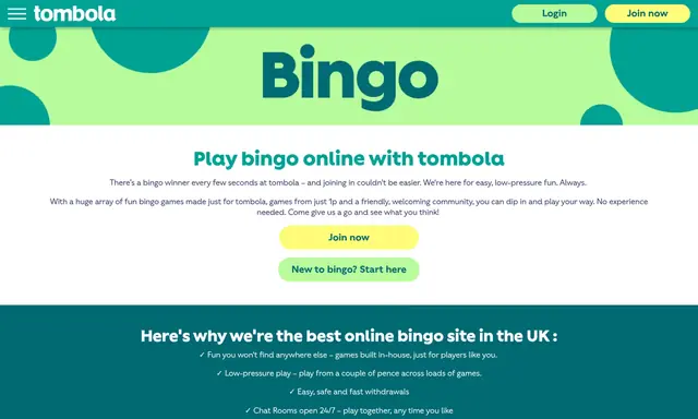Tombola slots lobby on desktop, captured August 2026